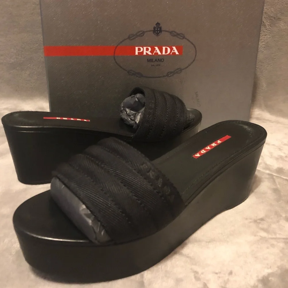 NEW PRADA SPORT PLATFORM SLIDE SANDALS 38.5 8.5